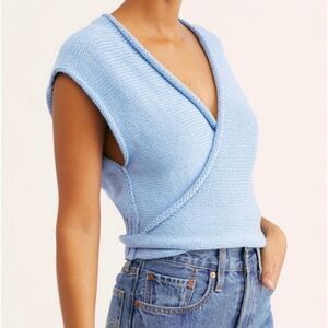 Free People Light Blue Wrap Sweater